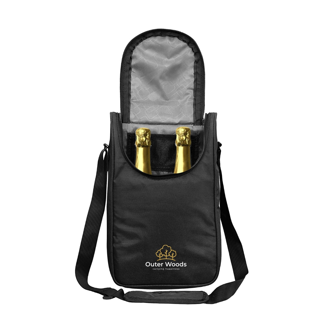 Outer Woods Nylon Insulated 2 Bottle Bag|360° Insulation And Portable Padded Protection For Glass Bottles|Ideal For Carrying Wine,Beer,Whisky,Vodka,Soda,Juice,Milk And Water