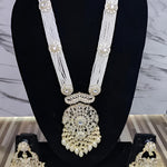 Elegant Multi-Layered Pearl Necklace Set, Intricate Silver Pendant and Earrings, Traditional Indian Wedding Jewelry (Set of 2)