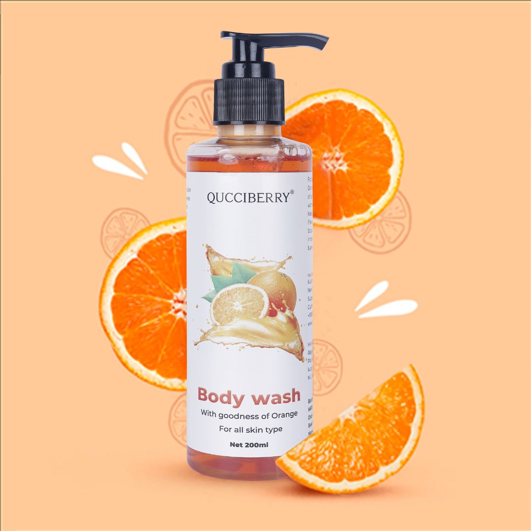 Qucciberry Orange Bodywash– Nourishing, Moisturizing Shower Gel with Natural Ingredients, Long-Lasting Aromatic Blend of Fruits, Flowers, and Herbs for Soft, Smooth Skin, Unisex, 200 ML