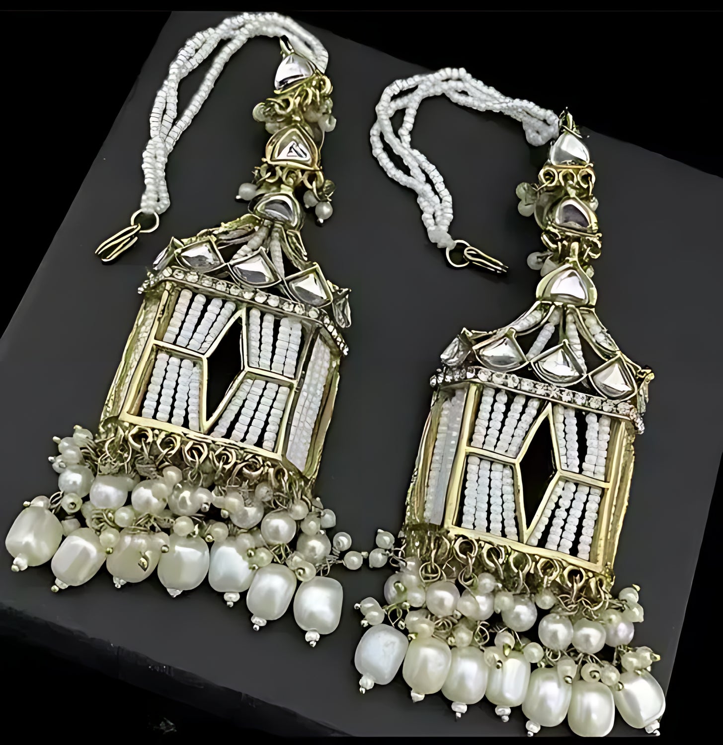 Exquisite Pearl and Filigree Chandelier Earrings - Handcrafted Ethnic Jewelry, Traditional Indian Wedding Jewelry (Set of 1)