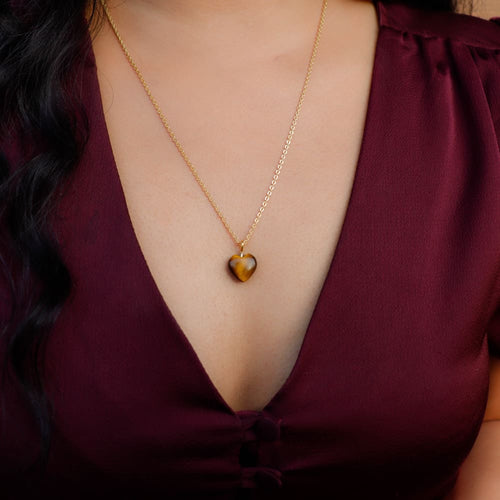 Tiger Eye Stone Pendant with Golden Chain