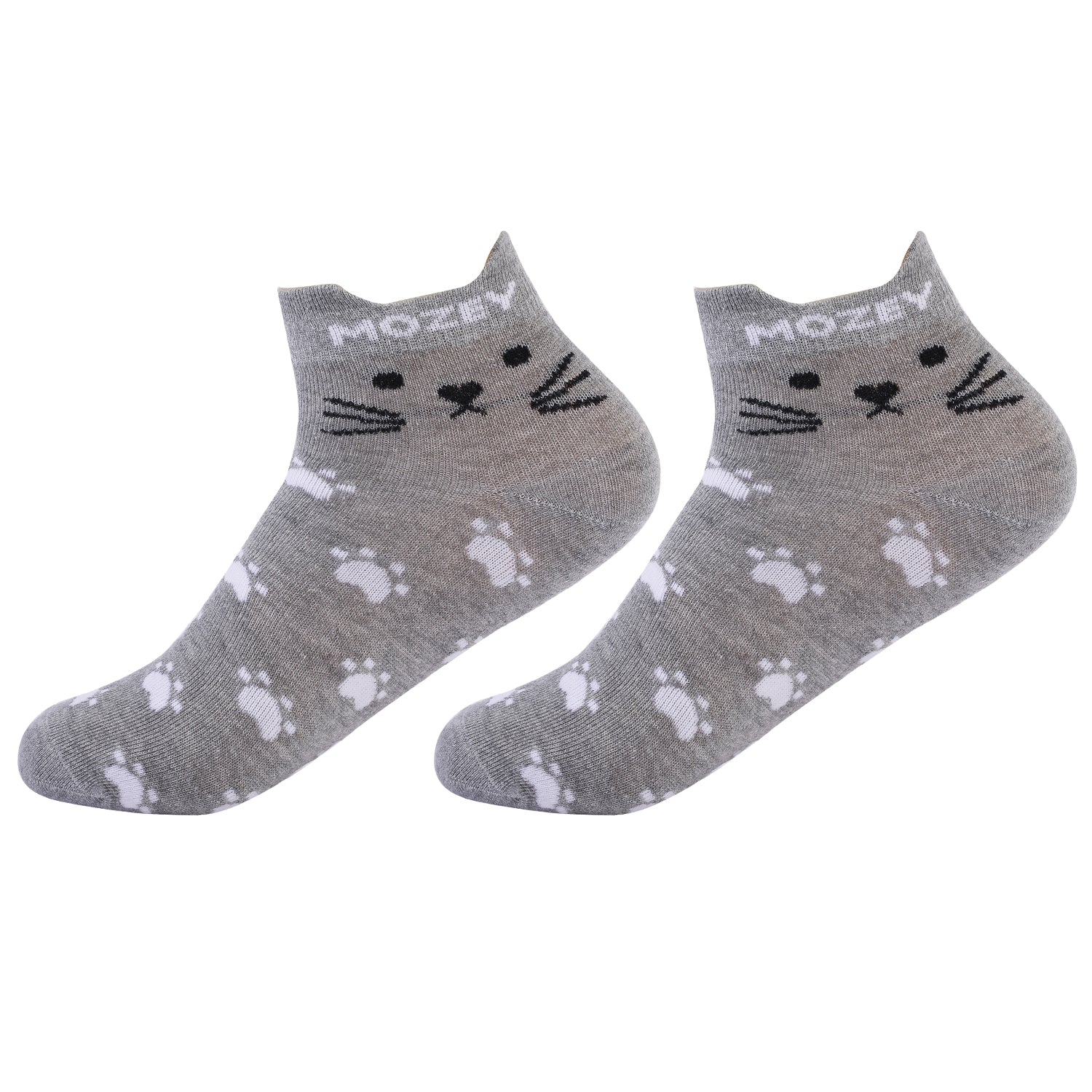 Ankle Cat Sneaker Socks, Premium Cotton Blend, Lightweight & Superior Grip, Extra Durability & Perfect for Everyday and Casual Wear (Grey/White)