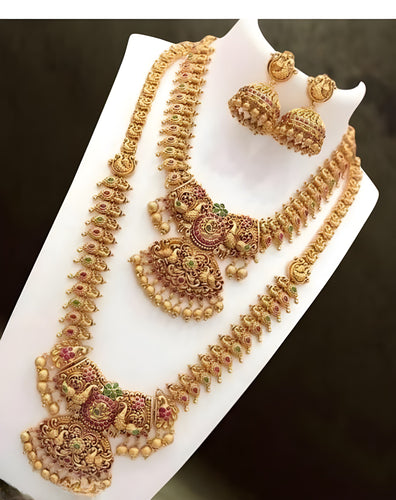 Exquisite Gold-Plated Kundan Bridal Jewelry Set - Traditional Indian Design, Traditional Indian Wedding Jewelry (Set of 2)