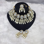 Elegant Kundan Pearl Necklace Set, White Drops and Matching Tikka, Traditional Indian Wedding Jewelry (Set of 2)