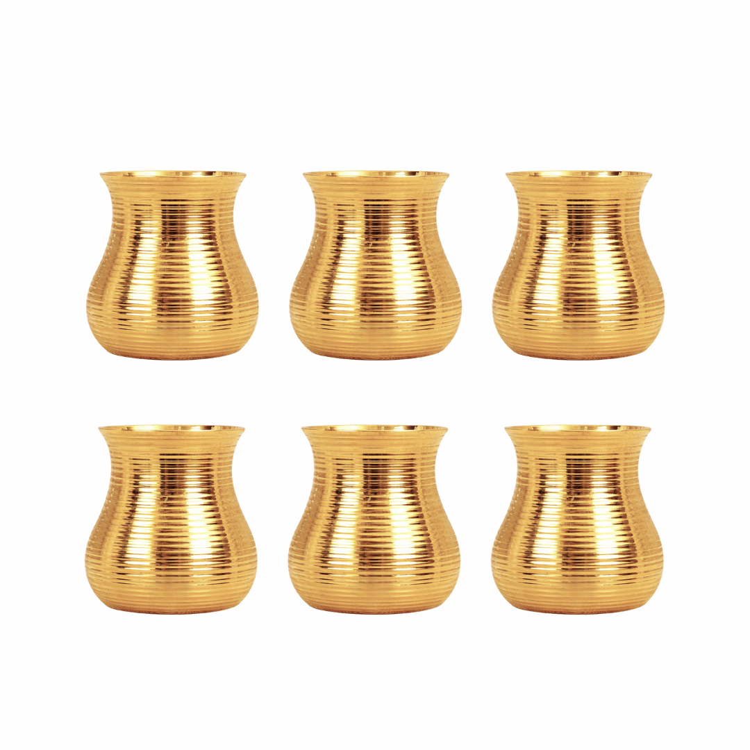 Brass Glass Tumbler Set - 250 ml | Handcrafted Golden Brass Glasses for Serving | Set of 6