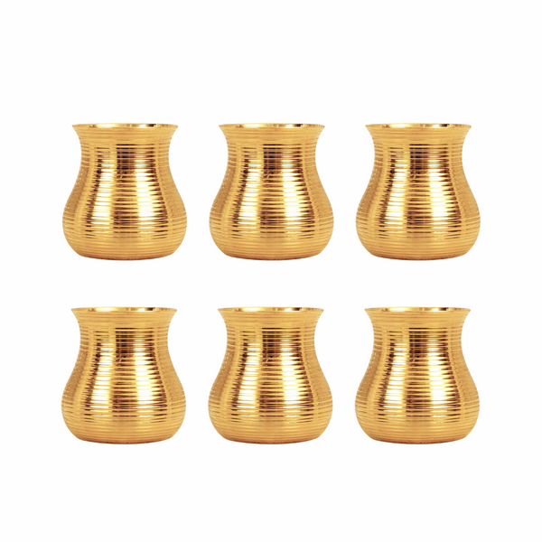 Brass Glass Tumbler Set - 250 ml | Handcrafted Golden Brass Glasses for Serving | Set of 6