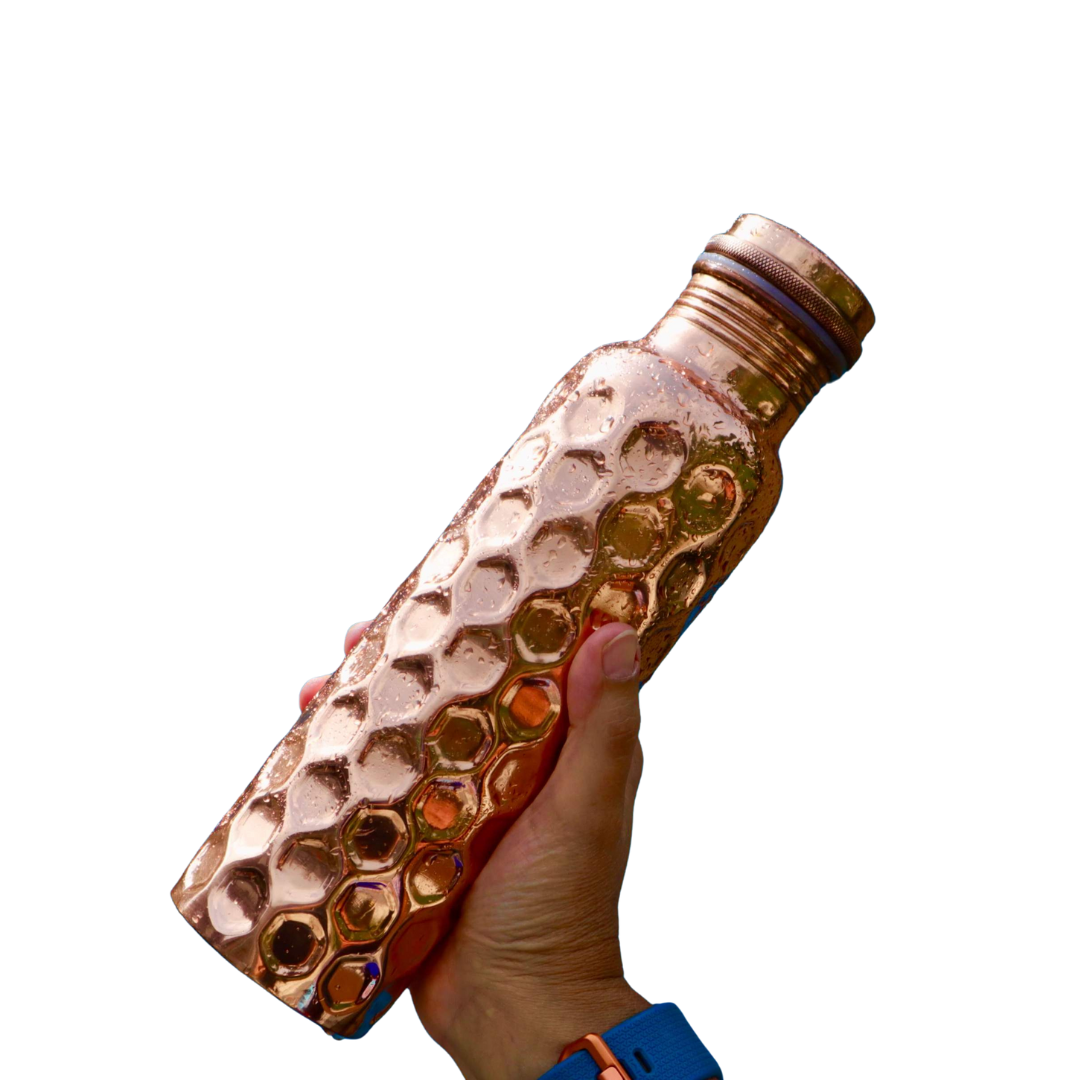 Pure Copper Water Bottle with Hammered Shine Finish | 1L Bottle for Office, Yoga & Gym