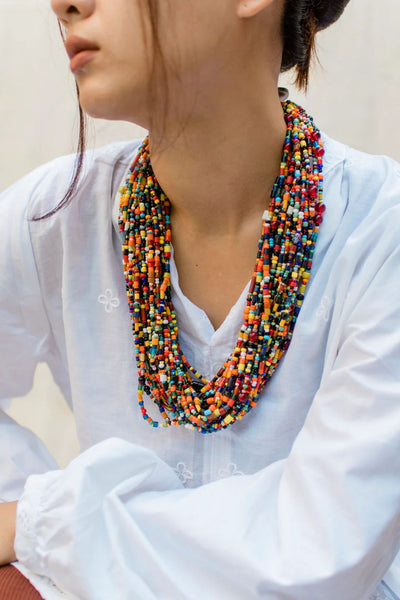 Multicolour Multi-Layer Tribal Necklace, Traditional Nagaland Beadwork Necklace with Handcrafted Beads, Unique Ethnic Jewelry from the Himalayas, Bold Tribal Style