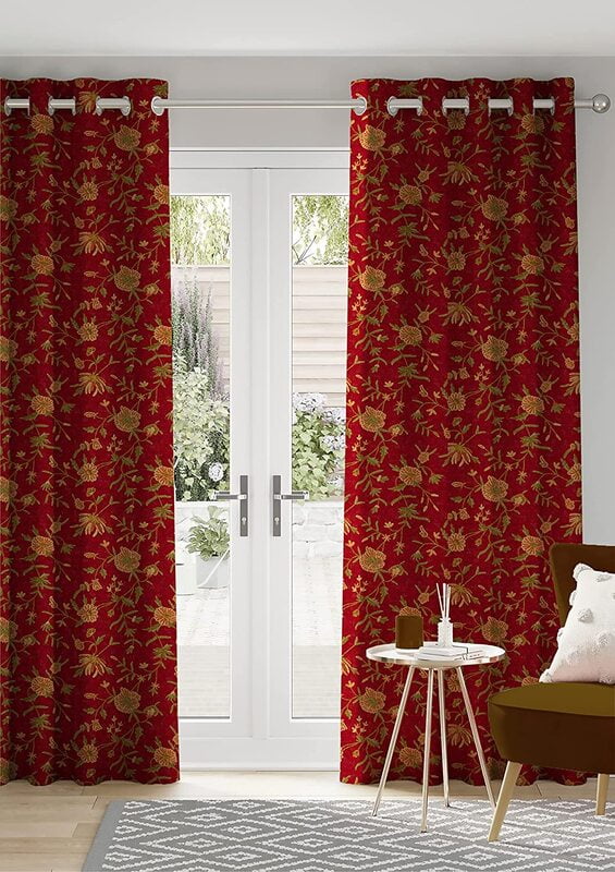 Casableu Kashmiri Polyester Eyelets (Steel) Blackout Curtains with Tie Back, Bedroom Living Room