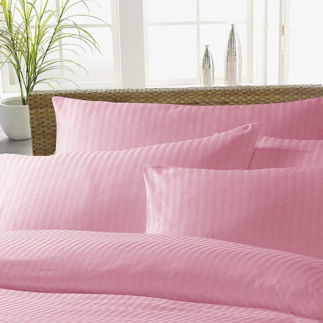 Elegant Solid Pink Striped Satin Pillowcases, Soft & Durable Pillow Covers, Luxurious & Comfortable for Everyday Use (100" x 108" - Set of 2)