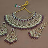 Exquisite Pearl and Jewel-Encrusted Bridal Jewelry Set Wine Color, Traditional Indian Wedding Jewelry (Set of 3)