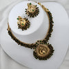 Traditional Gold-Plated Peacock Necklace Set, Green Beads and Matching Earrings, Traditional Indian Wedding Jewelry (Set of 2)