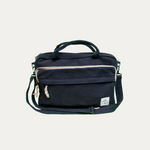 Handmade navy blue hemp and cotton blend side bag with adjustable strap, perfect for everyday use.