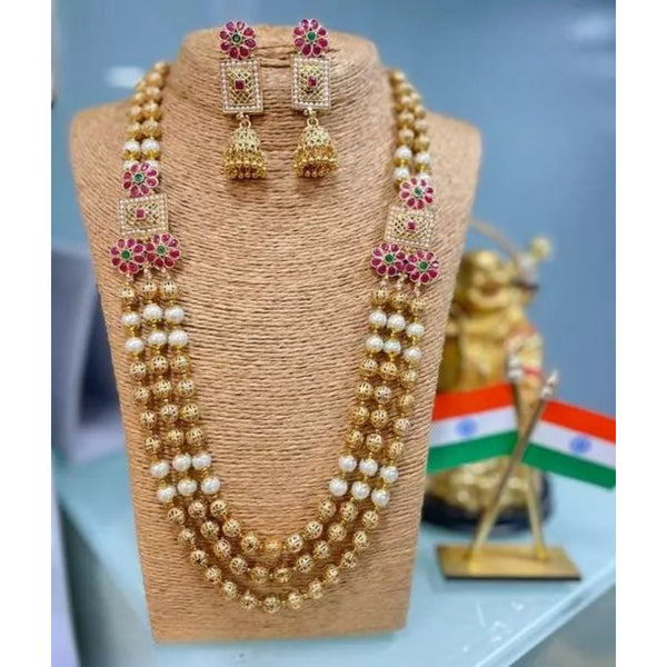 Exquisite Gold-Plated Floral Kundan Necklace Set, Pearl Accents - Traditional Indian Bridal Jewelry, Traditional Indian Wedding Jewelry (Set of 2)