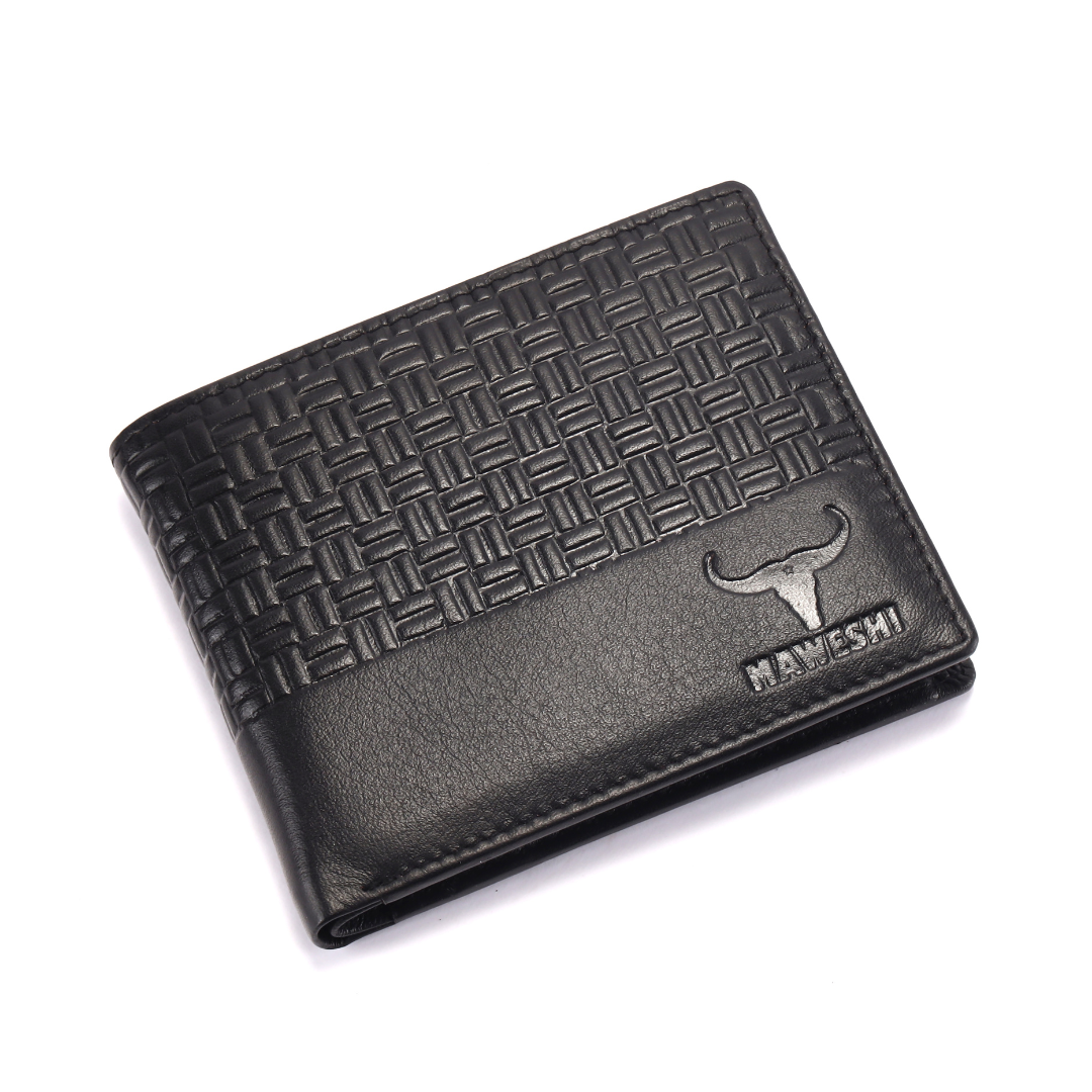 Leather Bifold Wallet for Men with Woven Design | RFID Blocking Wallet with Coin Pocket