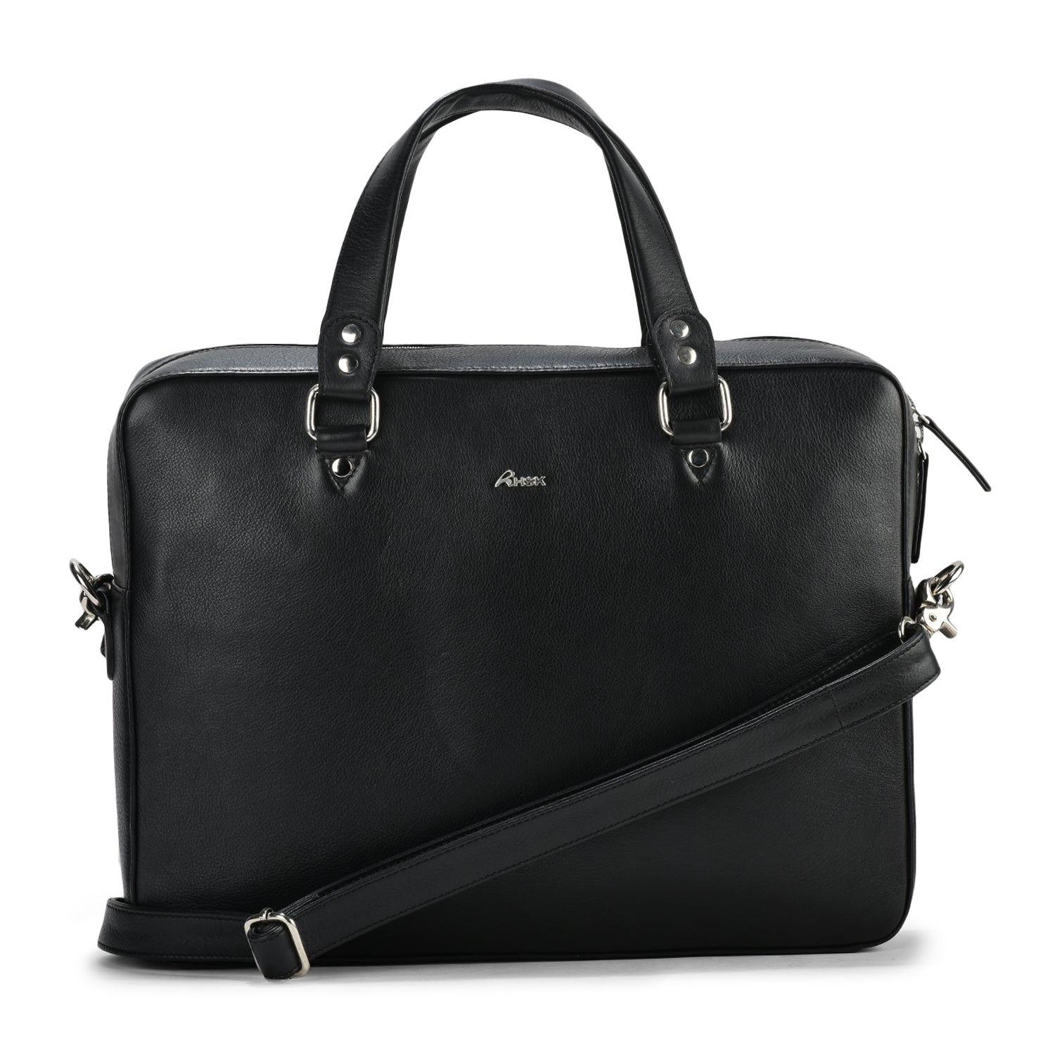 Dragon Grain Leather Laptop Bag, Premium Black Leather, Spacious Design, Ideal for Work and Travel (Black)