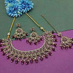 Elegant Wine Color and Gold Indian Bridal Jewelry Set, Kundan and Beads, Traditional Indian Wedding Jewelry (Set of 2)