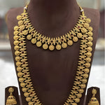 Exquisite Gold-Plated Ethnic Coin Statement Necklace Set, Traditional Indian Wedding Jewelry (Set of 2)