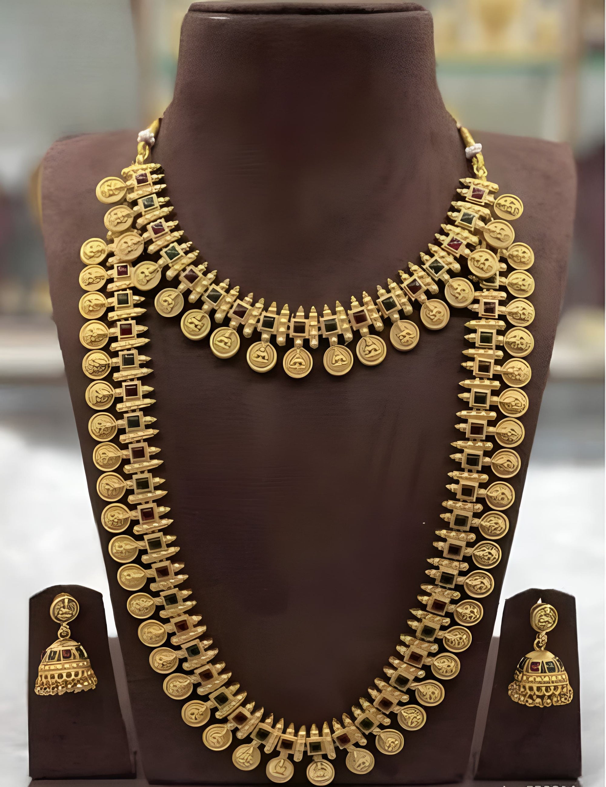 Exquisite Gold-Plated Ethnic Coin Statement Necklace Set, Traditional Indian Wedding Jewelry (Set of 2)