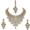 Luxurious Gold-Plated Kundan Choker Necklace Set, Maang Tikka and Earrings, Traditional Indian Wedding Jewelry (Set of 2)