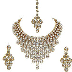 Luxurious Gold-Plated Kundan Choker Necklace Set, Maang Tikka and Earrings, Traditional Indian Wedding Jewelry (Set of 2)