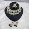 Elegant Kundan Pearl Necklace Set, Emerald Green Drops and Matching Tikka, Traditional Indian Wedding Jewelry (Set of 2)