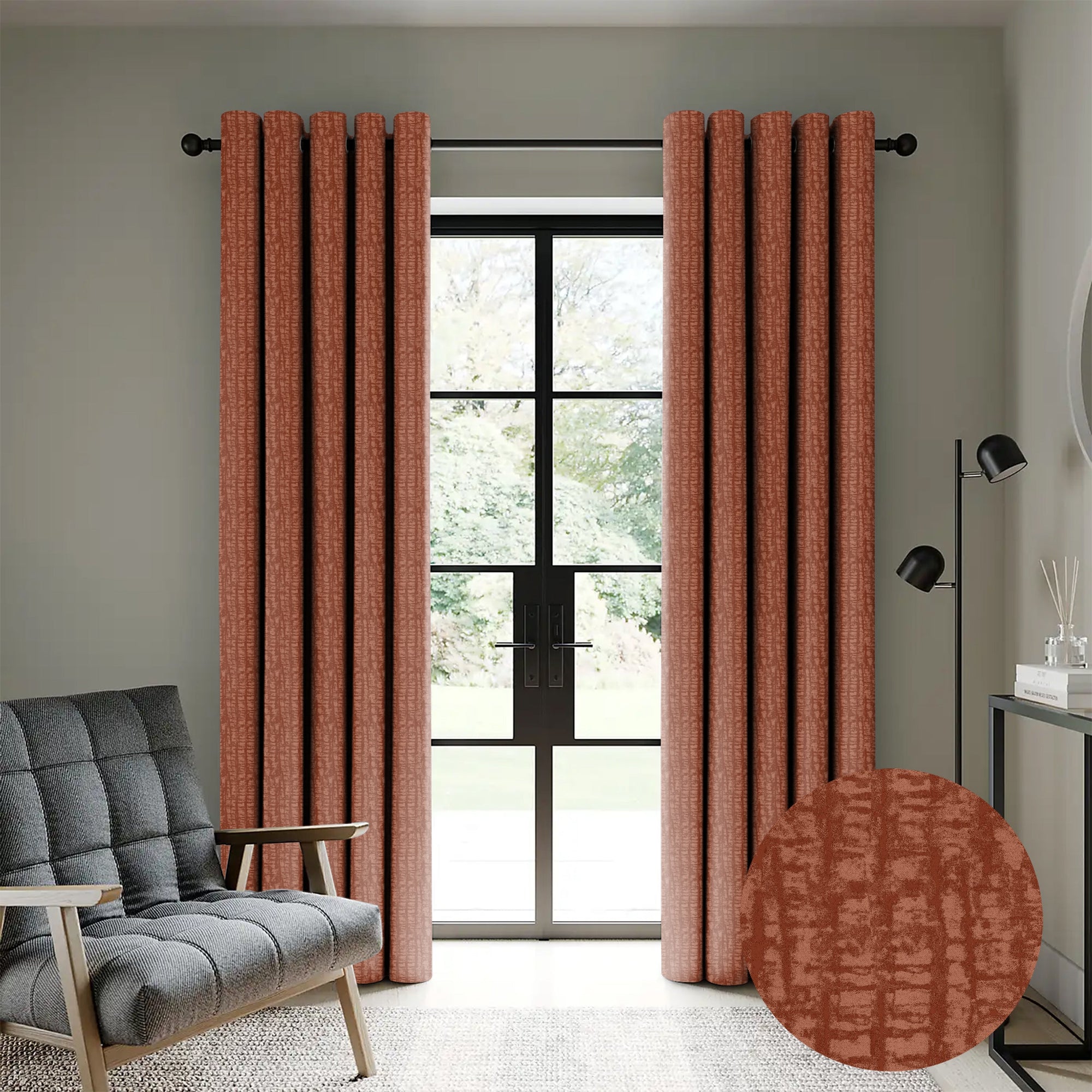 Casableu Slubby Polyester Eyelets (Steel) Blackout Curtains with Tie Back, Bedroom Living Room