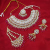 Luxurious magentaColor Kundan Bridal Necklace Set, Maang Tikka and Earrings, Traditional Indian Wedding Jewelry (Set of 3)