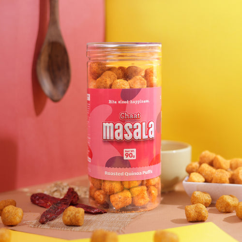 Crack A Nut's Chaat Masala Roasted Multi-Grain Puffs, Savory & Healthy Snack, Packed with Protein & Low in Sugar, Lightly Roasted Multi-Grain Goodness, Perfect for Cravings & Guilt-Free Indulgence, 100g.