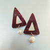 Pearl & Triangle Coconut Shell Earrings (Golden Hook)