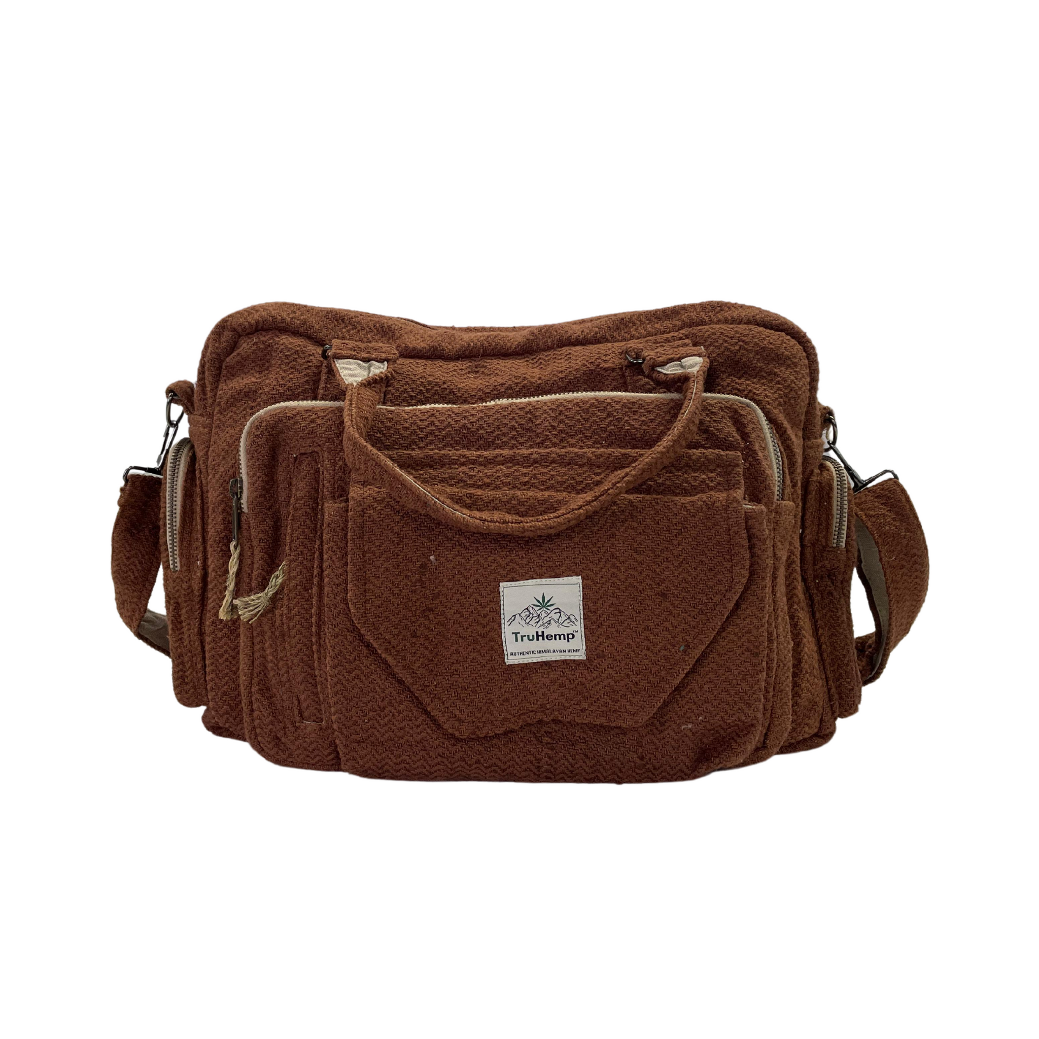 Hemp Laptop Briefcase Bag with Adjustable Strap | Eco-Friendly Work Bag with Six Compartments