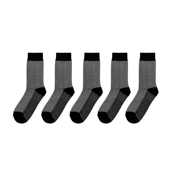 SuperGeneriX Bamboo Calf-Length Socks for Men, Pack of 5, Striped Black Socks, Odor-Free, Breathable, Antibacterial, Cushioned Base for Comfort, Luxuriously Soft and Durable