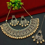 Exquisite Gold Tone and Gold Kundan Jewelry Set, Pearl Accents, Traditional Indian Wedding Jewelry (Set of 2)