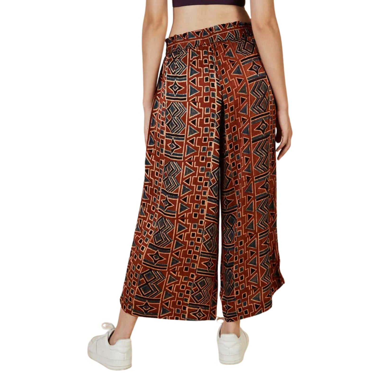 Straight Leg Cropped Pants Modal for Women | Ankle-Length Printed Pants with Deep Pockets & Elastic Waistband | Ruby Red