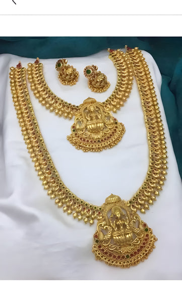 Exquisite Gold-Plated Ganesha Pendant Necklace Traditional Ethnic Jewelry Set, Traditional Indian Wedding Jewelry (Set of 2)