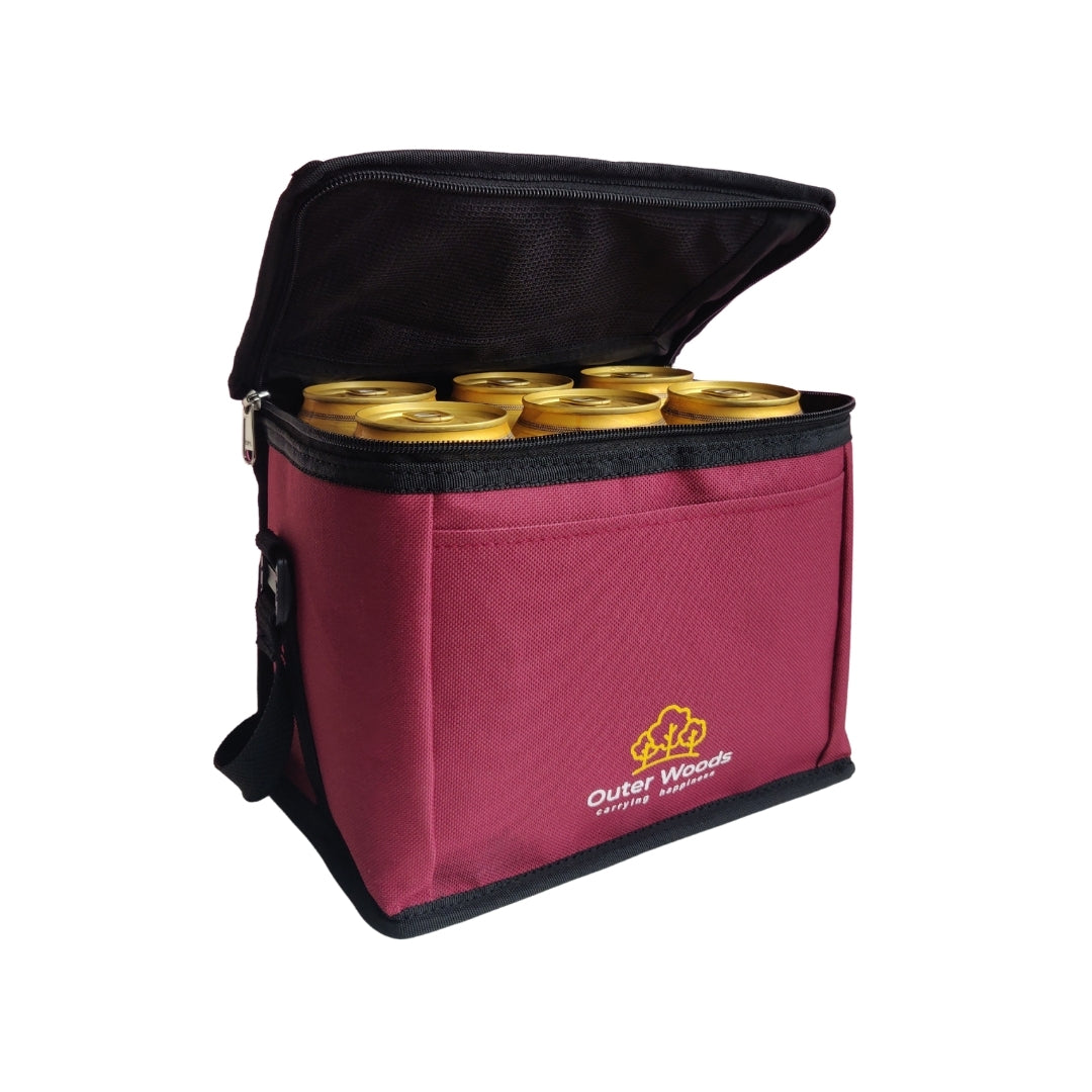 Outer Woods Insulated 6 Can Cooler Bag | Fits 6 x 500ml Beer Cans | Keep Cans Cool for up to 10 Hrs | with 2 Units of Ice Gel Packs