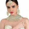 Opulent Bridal Kundan Choker Set, White Beads and Matching Earrings & Maang Tikka, Traditional Indian Wedding Jewelry (Set of 2)