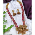 Elegant Gold Traditional Necklace Set, Red and Green Stones, Traditional Indian Wedding Jewelry (Set of 2)