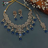 Exquisite Floral Kundan Necklace, Teal Drops and Matching Earrings, Traditional Indian Wedding Jewelry (Set of 2)