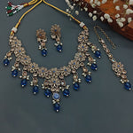 Exquisite Floral Kundan Necklace, Teal Drops and Matching Earrings, Traditional Indian Wedding Jewelry (Set of 2)