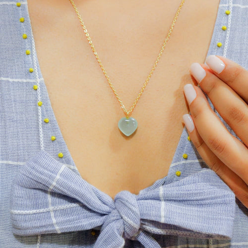 Green Chalcedony Stone Pendant with Silver Chain