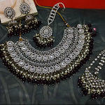 Exquisite Kundan Meena Bridal Necklace Set, Matching Earrings and Tikka, Traditional Wedding Jewelry (Set of 3)