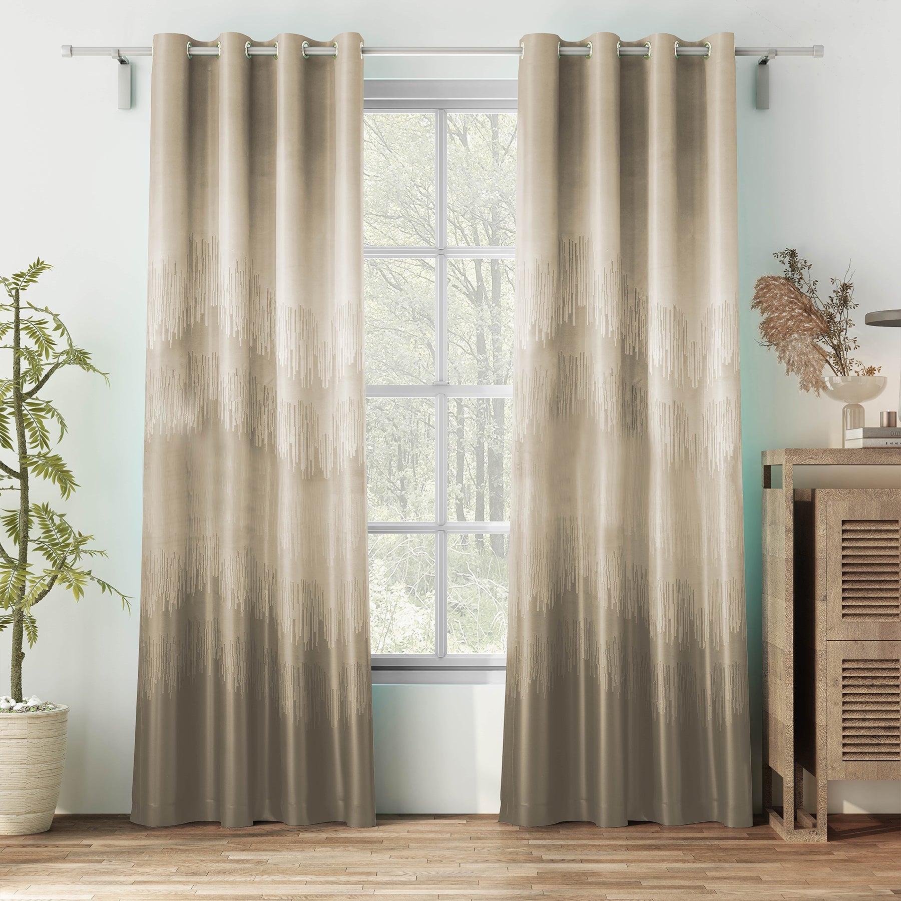 Casableu Kudo Polyester Eyelets (Steel) Blackout Curtains with Tie Back, Bedroom Living Room