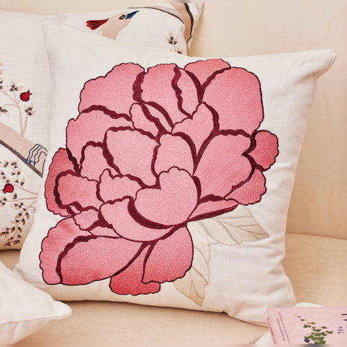 Holy grail Homes Grace Cushion Cover (Ivory White, Pink)