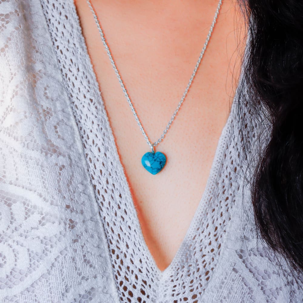 Turquoise Stone Pendant with Silver Chain