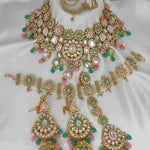 Pastel Kundan Bridal Set - Mint Green & Pink Meenakari Wedding Collection, Gold-Plated Necklace Set, Sheshphul, Traditional Indian Wedding Jewelry (Set of 2)