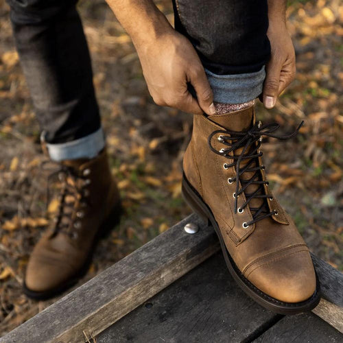 Ember Crest Burnt Copper Leather Boots, Handcrafted Detailing, Goodyear Welted, Comfortable Fit, Hand-Finished Burnish, Slip-Resistant Sole, Handcrafted Detailing