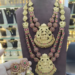 Exquisite Gold-Plated Temple Jewelry Set, Ruby Accents, Traditional Indian Wedding Jewelry (Set of 2)