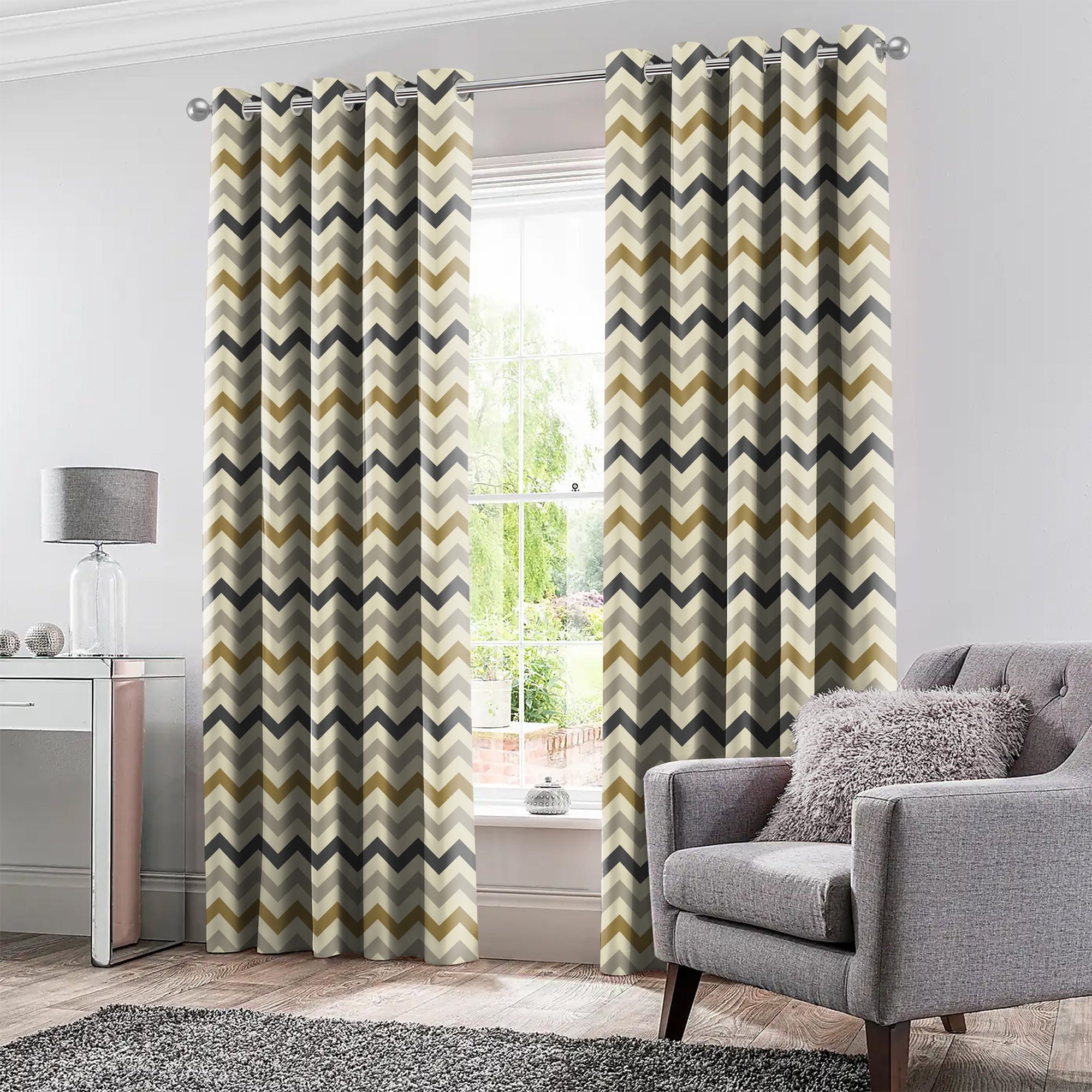 Casableu Zest Polyester Eyelets (Steel) Blackout Curtains with Tie Back, Bedroom Living Room