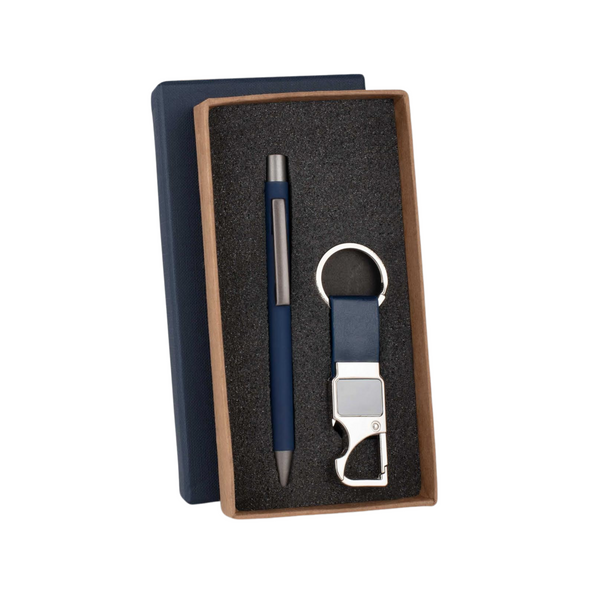 Urban Corporate Gift Set with Navy Blue Metal Pen | Business Gift Set with PU Leather Keychain for Customization & Special Occasions